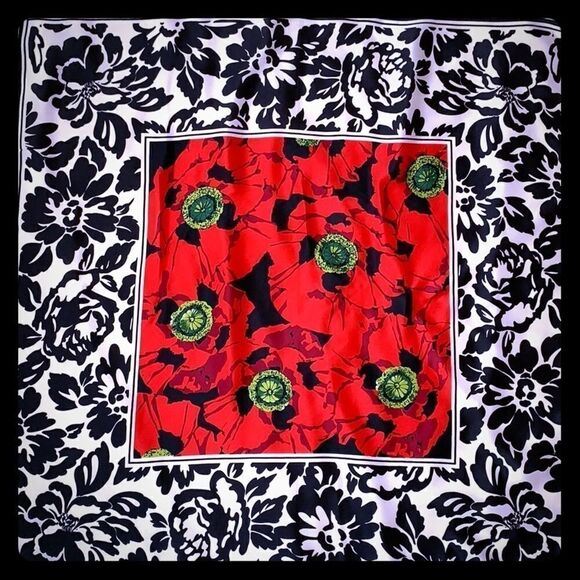 Adrienne Vittadini Red Poppy floral silk scarf 30” - Picture 1 of 5